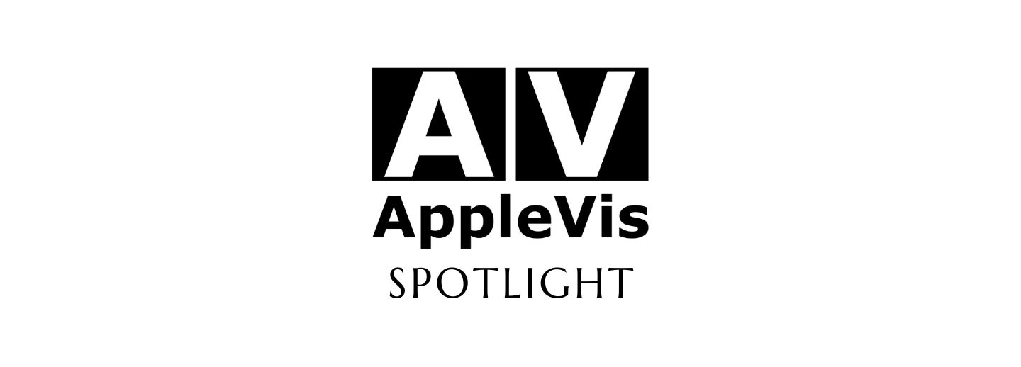 Description provided by Be My AI: Logo image with the letters AV in bold white font inside two black squares, side by side. Below the squares, the word AppleVis is written in bold black letters on a white background. Below, the text reads Spotlight. The overall design is centered with a lot of empty space around the logo.